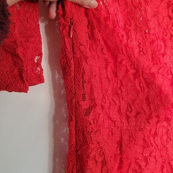 Madewell Broadway & Broome Red Floral Lace 3/4 Sleeve Cocktail Dress Size 0 - Picture 10 of 17